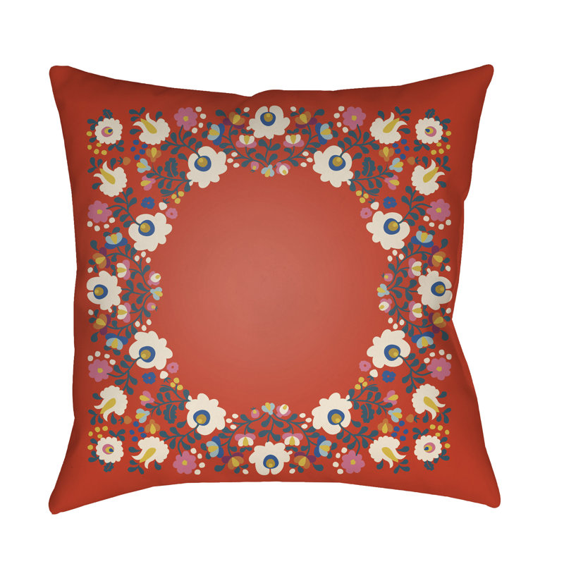 Floral Outdoor Throw Pillow, Red, 18" H x 18" W x 3" D