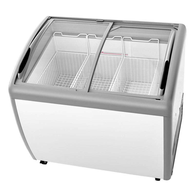 Vitrine à crème glacée commerciale, congélateur coffre de 9,3 pieds cubes, congélateur supérieur mobile à température réglable de -19 à 3 with avec 3 paniers grillagés, 2 portes coulissantes en verre, roulettes verrouillables et éclairage à bande DEL