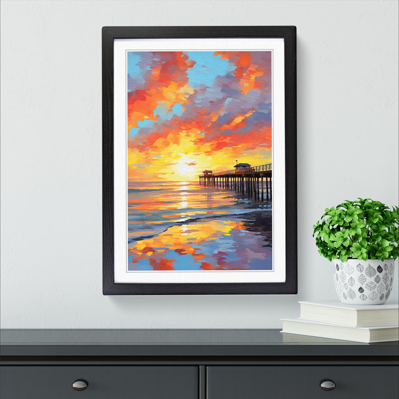 Pier Impressionism - Single Picture Frame Print on Wood, Black Framed, 46cm H x 34cm W x 2cm D