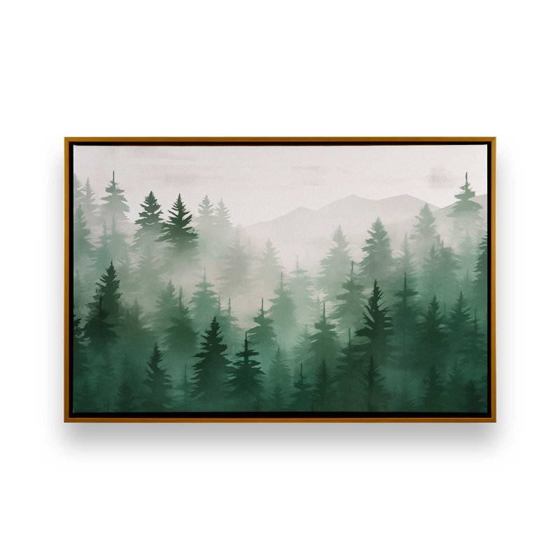 Emerald Forest Mist Print on Canvas, Gold Framed, 8.75" H x 12.75" W x 1.75" D
