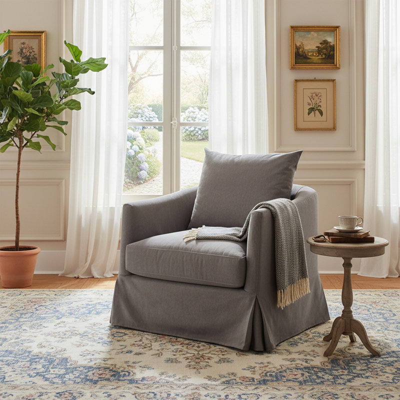 Fauteuil demi-tonneau pivotant rembourré de 32 po de largeur, Gris ardoise