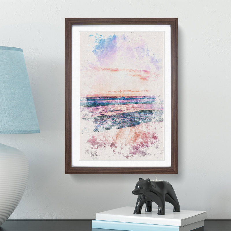 Pink Beach - Picture Frame Painting Print, 63cm H x 45cm W x 2cm D, Walnut Framed