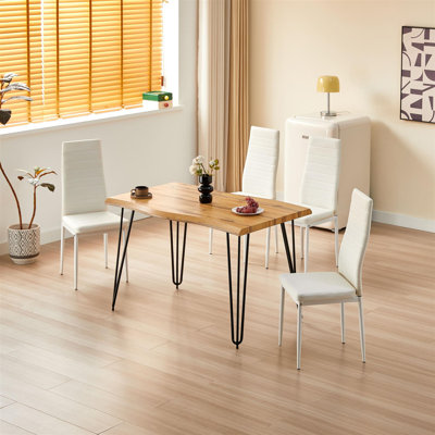 Dining Table(75cm) and 4 Black Metal Chairs Set
