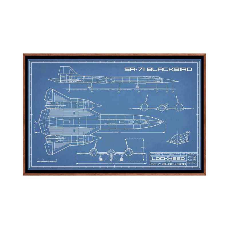 « SR-71 »-plan d’un avion d’espion-dessin imprimé, Toile avec cadre en bois brun classique, Pas de tapis