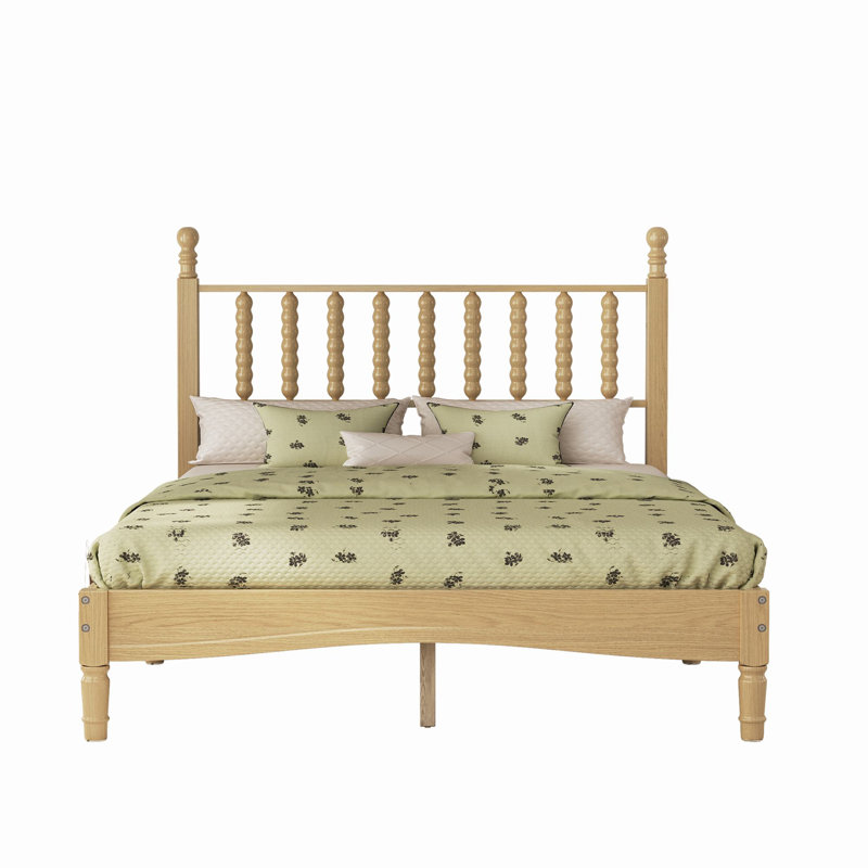 Lit standard en bois massif Auriel, Lit double, Naturel