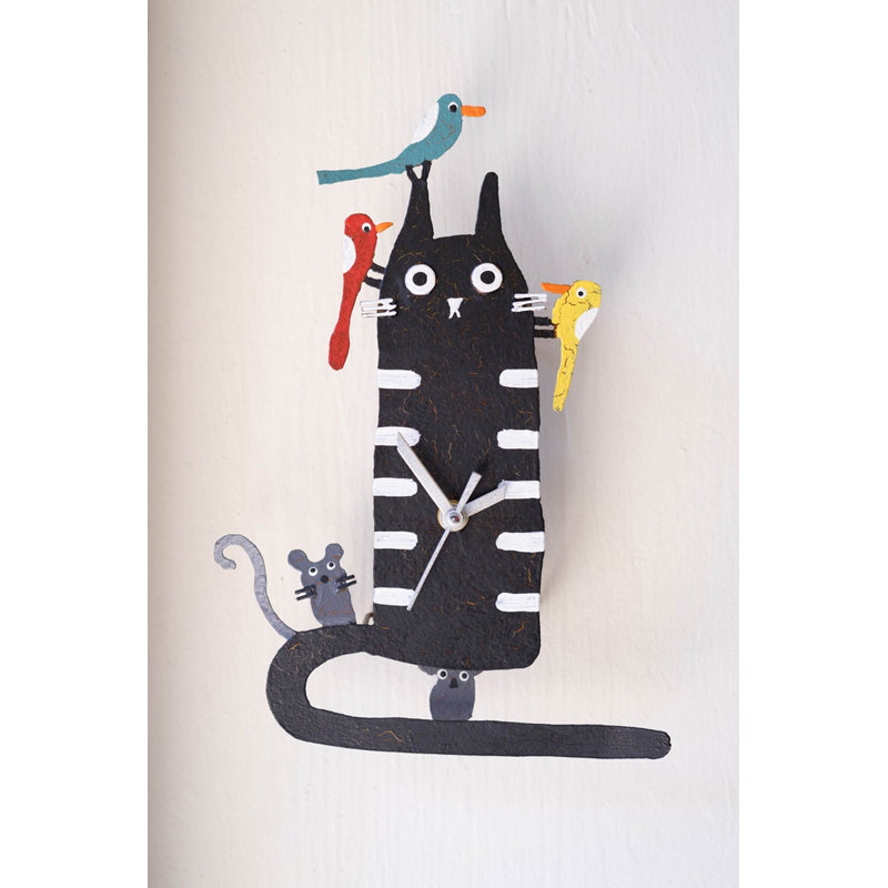  Horloge murale 11 po H - chat multicolore