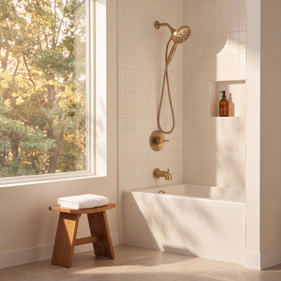 Ensemble de robinet de douche en or brossé Nicoli 14 Series avec pomme de douche à main, ensemble de garniture de valve, bronze champagne (valve incluse)
