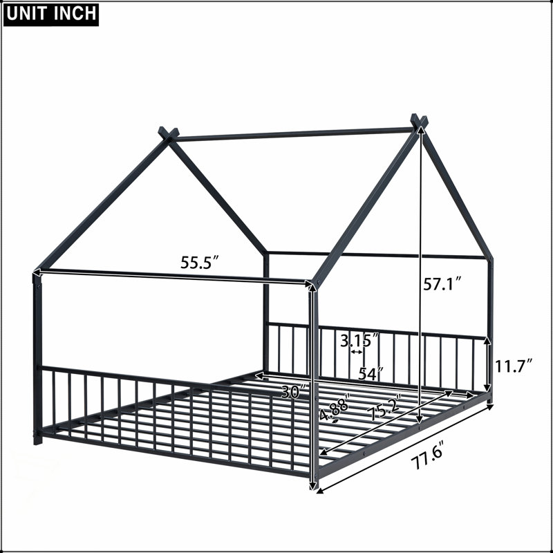 Lit robuste en métal avec un design enchanteur pour les enfants, une imagination éblouissante et un sommeil confortable, Noir