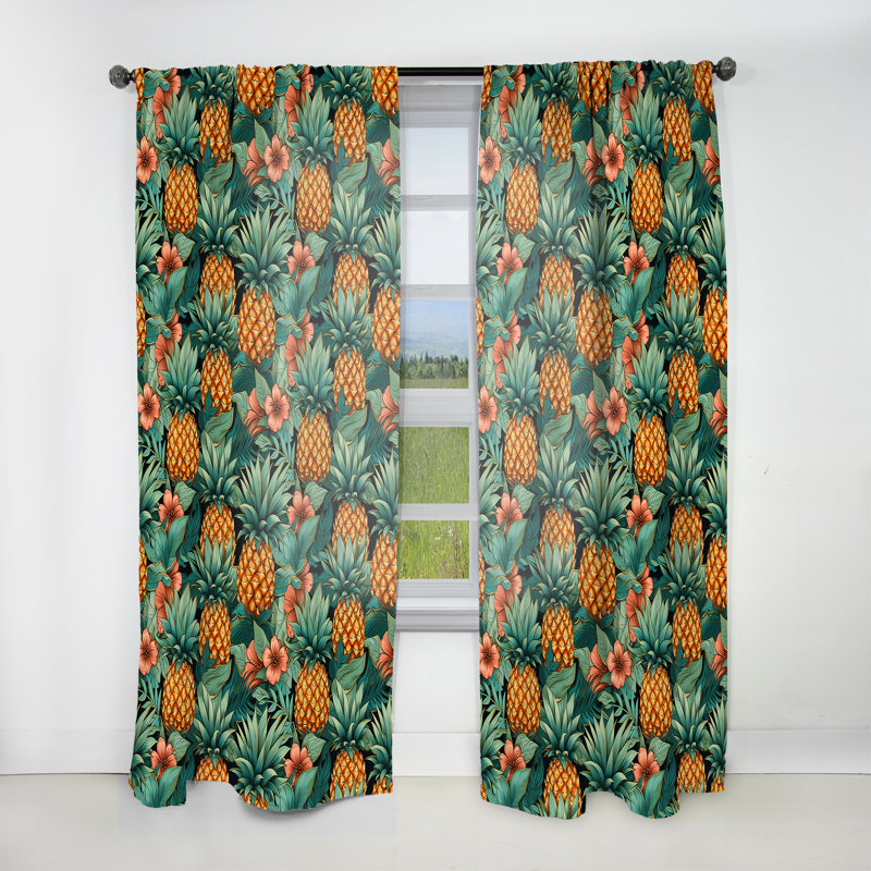 Pineapple Delight - motif tropical III - Rideau floral - Rideau floral obscurcissant - 1 panneau, L 52 po x L 95 po