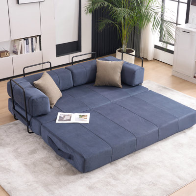 Lit pliant en velours côtelé 3 places avec 2 coussins, canapé futon convertible, matelas à ressorts en mousse pour appartement et bureau