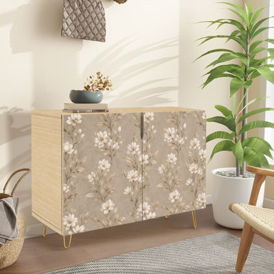 Buffet Buffet avec rangement Elegant Floral Beige White Blooms avec 2 portes pour le salon et la cuisine