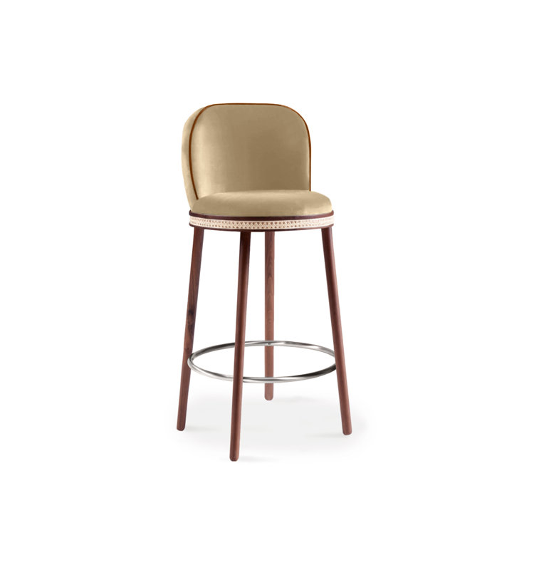 Tabouret de bar et de comptoir Alma, Tabouret de bar (siège d'une hauteur de 30 po), Dune, Nickel poli