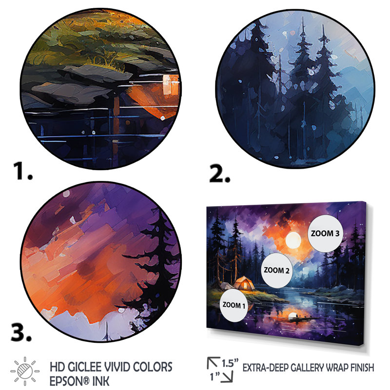 Northern Lights Camping Escape 2 - Art mural de voyage en camping, Cadre flottant blanc, H 24 po x l 32 po x P 1 po