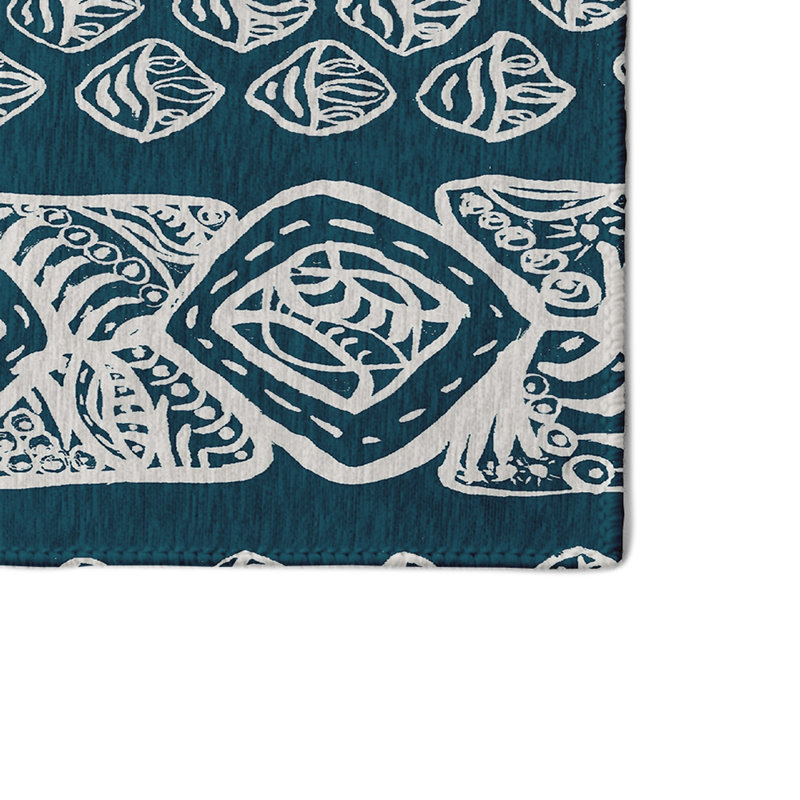 Tapis bleu sarcelle à motif géométrique, Rectangle 4 pi x 6 pi