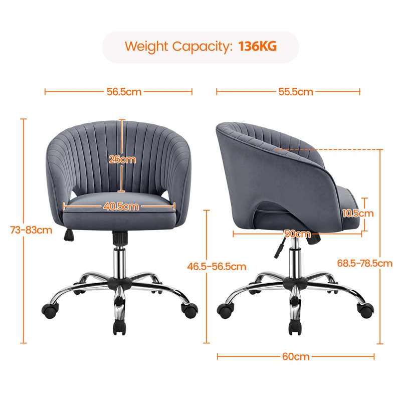 Swivel Office Task Chair with Adjustable Height and Padded Cushion, Velvet Dark Grey