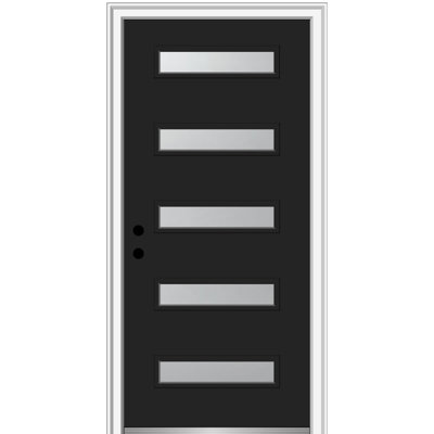 Porte d'entrée pré-suspendue en acier peint à 5 lumières
