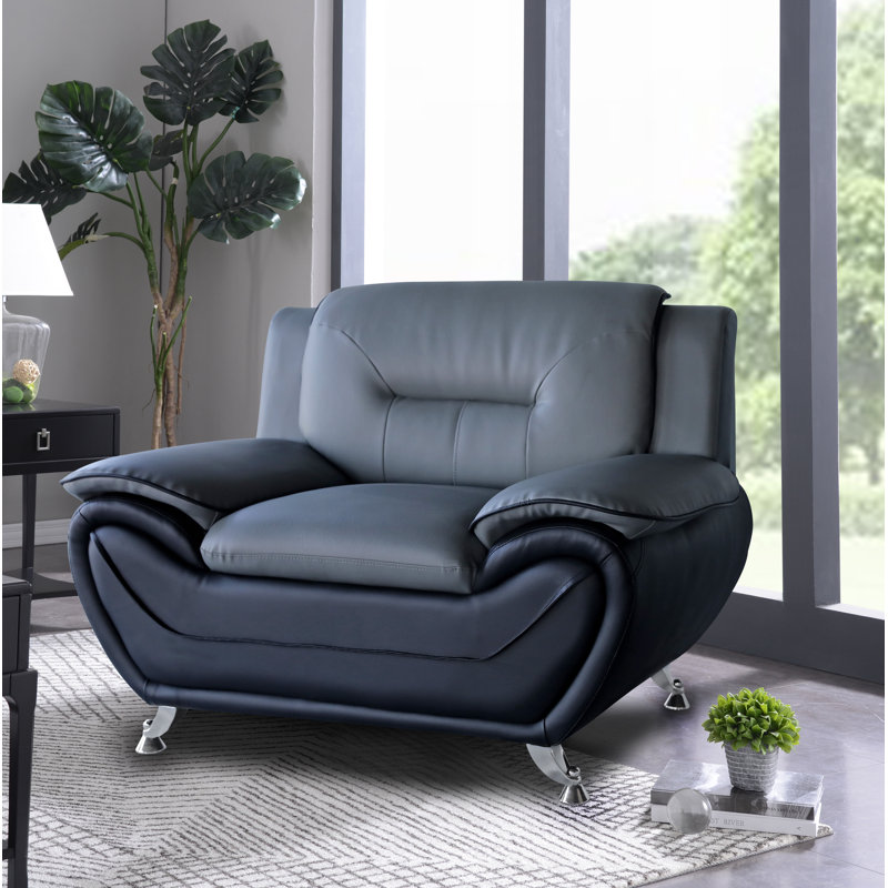 Fauteuil de 45 po de largeur Broumy, Similicuir gris / noir