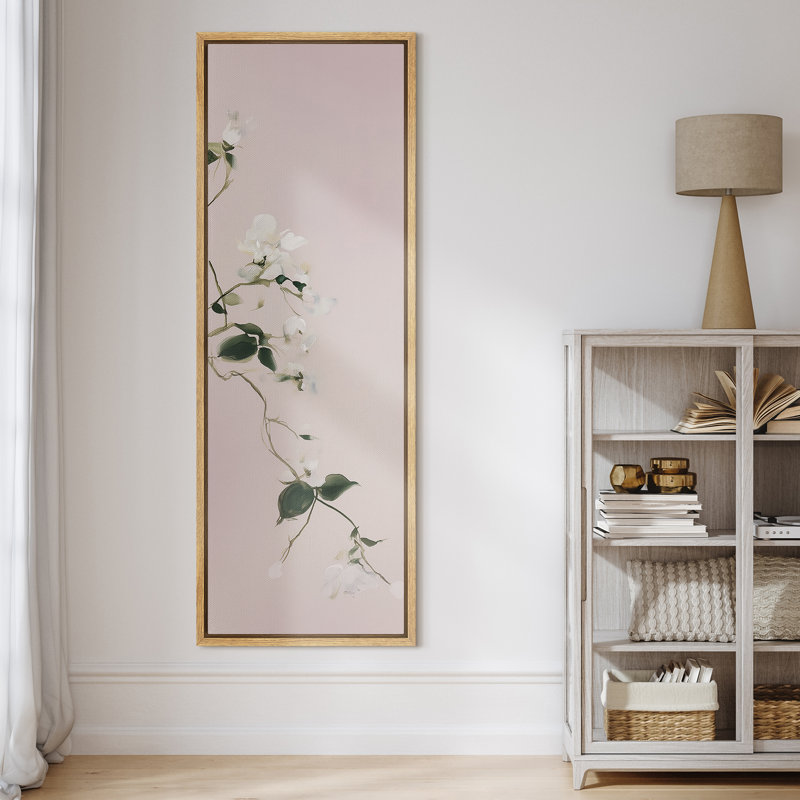 Œuvre de vigne florale minimaliste rose tendre - grande impression encadrée sur toile de la chambre principale, Naturel