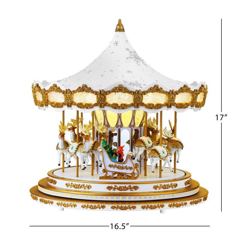 Collection 90th Anniversary - Carrousel en cristal animé et musical, Blanc / Doré