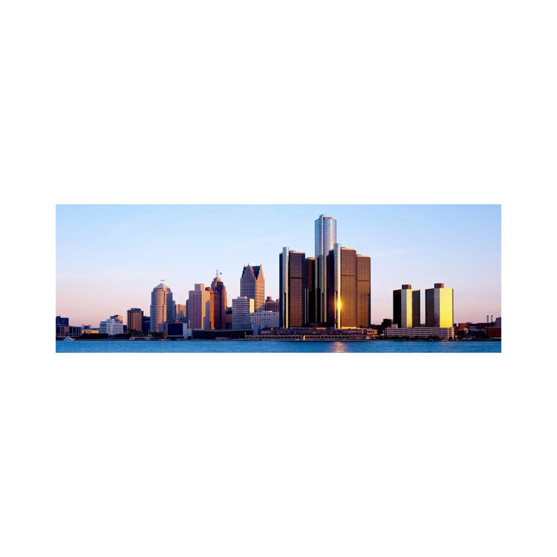 Morning, Detroit, Michigan, USA 1 Piece Wrapped Canvas Panoramic Wall Art, 30.48 cm H x 91.44 cm W x 3.175 cm D