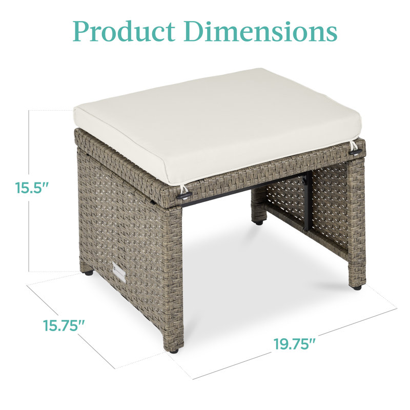  Ensemble de 2 repose-pieds de patio polyvalents en osier avec coussins amovibles - sable blanc / taupe, Blanc, Taupe
