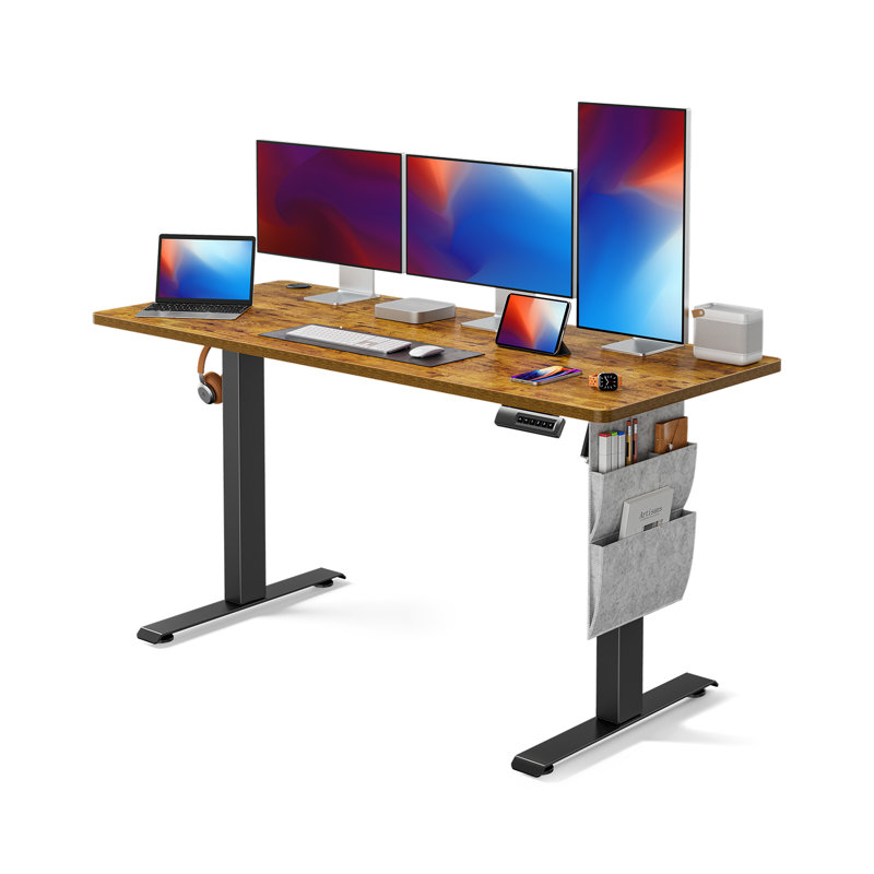 Hrithvik  Height Adjustable Computer Standing Desk with Storage Bag for Home Office, 46.7" H x 40" W x 24" D, Brown/Black