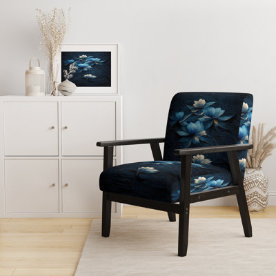 Fauteuil rembourré de style campagnard rétro avec fleurs bleu clair rétro I