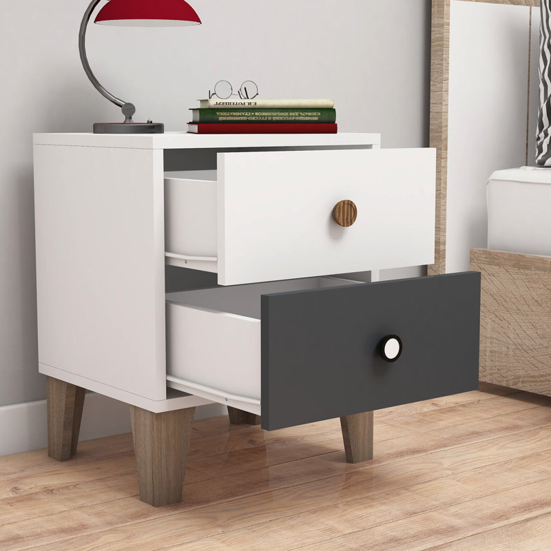 Table de chevet 2 tiroirs Bosch, Blanc / gris anthracite