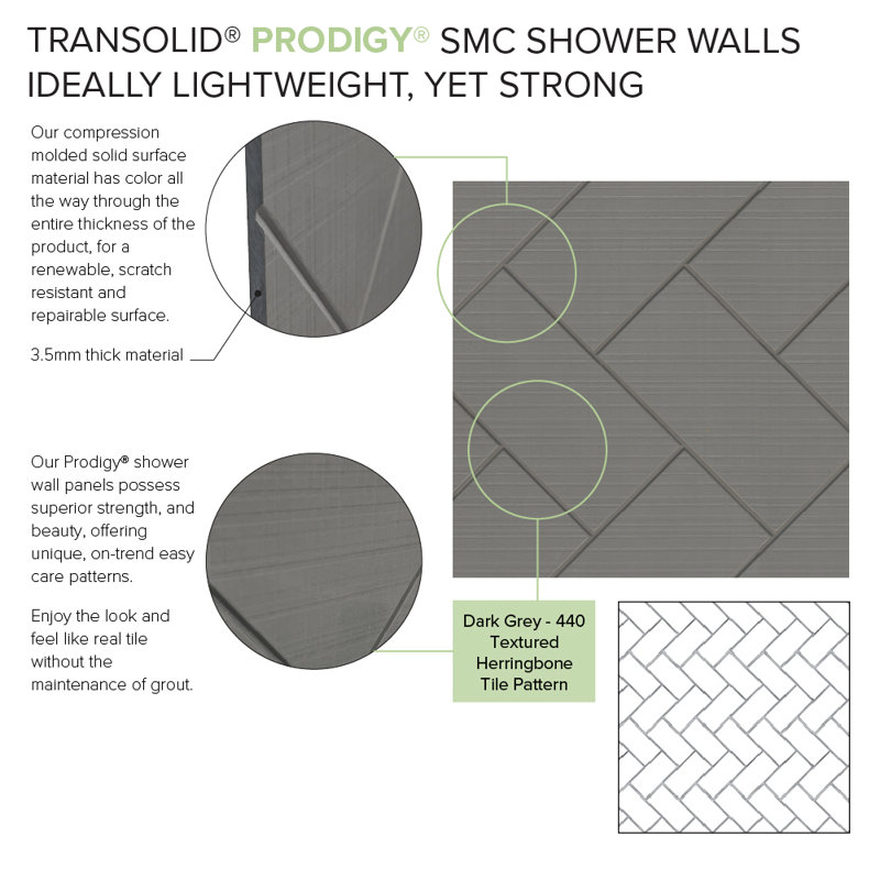 Dark Gray Herringbone Pattern Solid Surface Shower Wall Kit