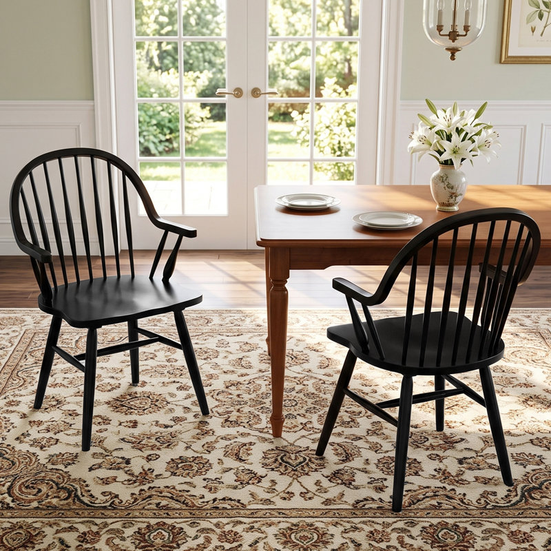 Chaises de salle à manger en bois massif avec accoudoirs de 24 po de large Hughes Hughes, Noir