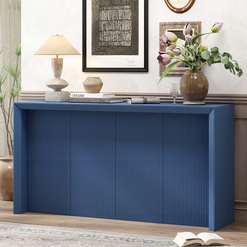 Console en placage de bois d'acacia, Bleu marine