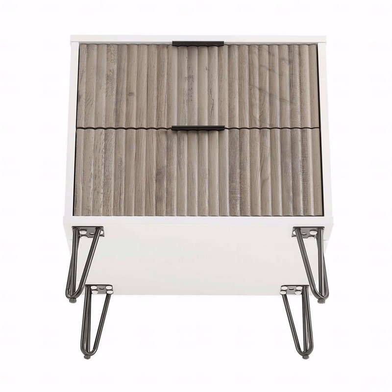 Table de chevet 2 tiroirs Dumbo, Blanc / gris rustique