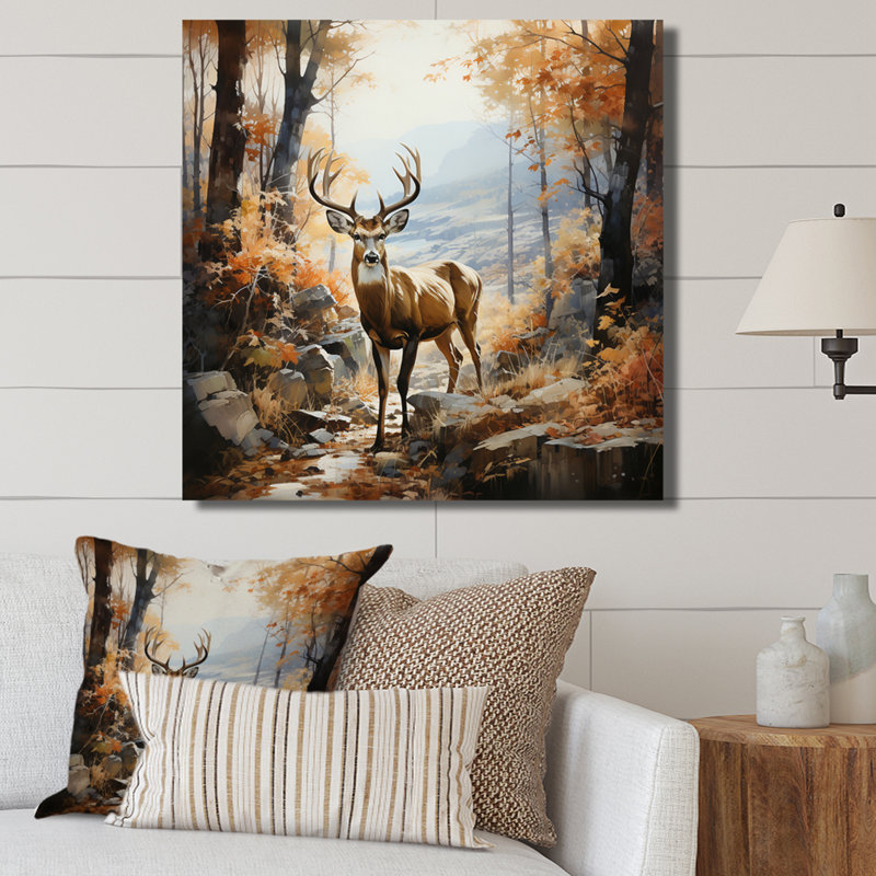 Cerf automne sérénade - impression, H 16 po x l 16 po x P 1 po, Toile tendue