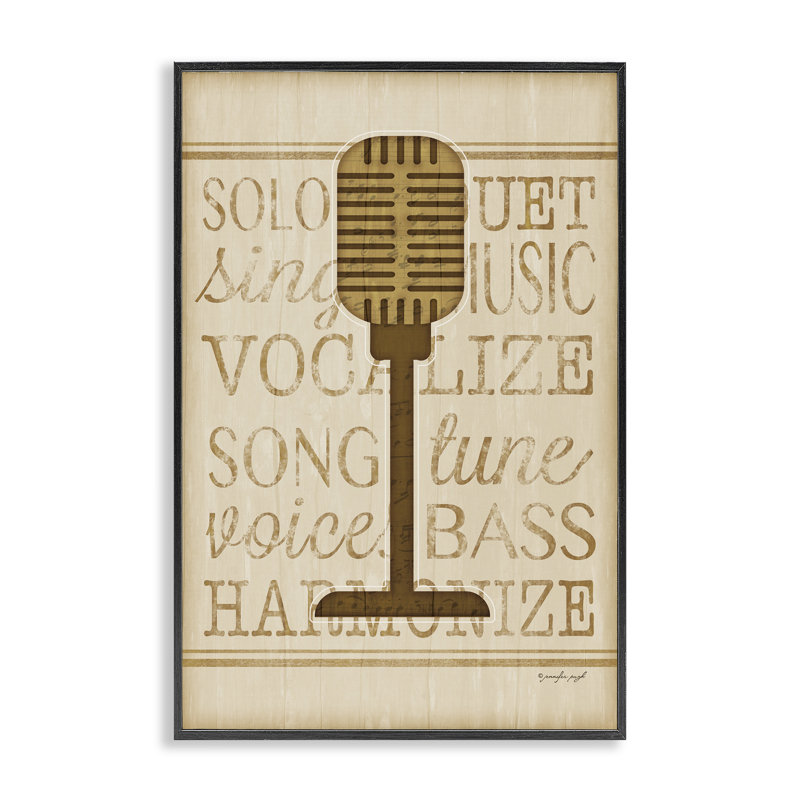 «Music Words & Microphone», estampe numérique, design par Jennifer Pugh, H 18 po x l 12 po, Giclée encadrée noir minuit