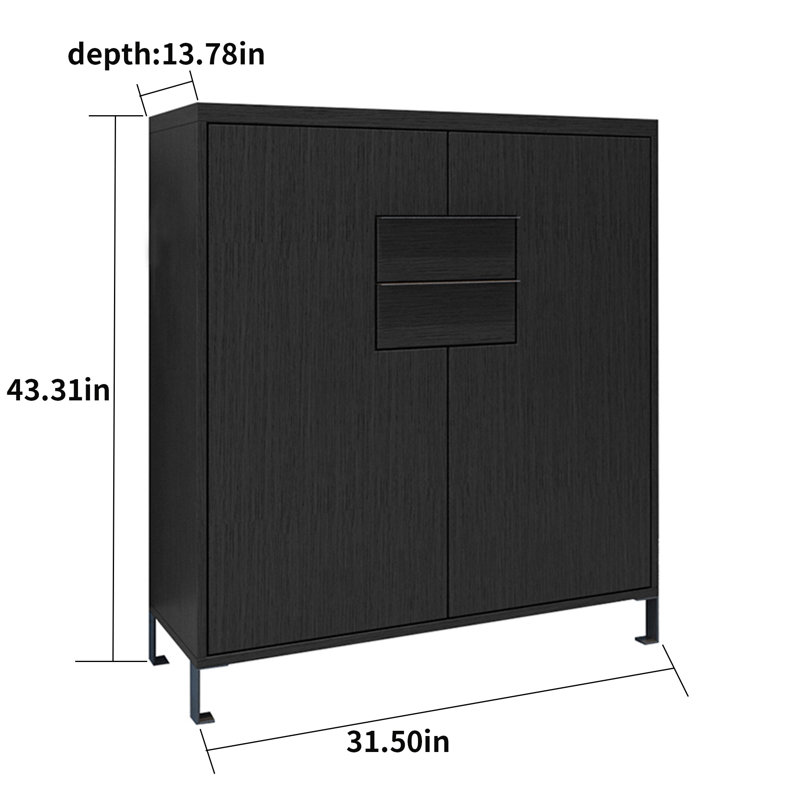 Modern Minimalist Black Shoe Cabinet 26 Pair Shoe Storage Cabinet, 43.31" H x 31.5" W x 13.78" D