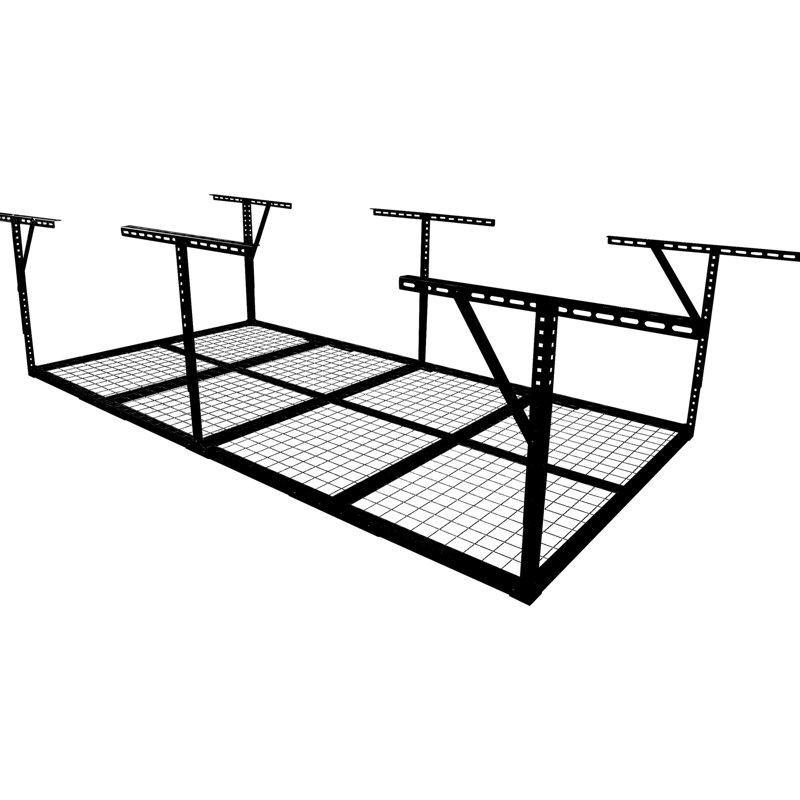 Support de plafond de garage robuste de 4 pi x 8 pi, capacité de charge de 600 lb, abattant réglable de 22 po à 40 po, noir, maximisant le rangement, capacité de rangement au sol, réglable, rangeant les articles verticalement, espace