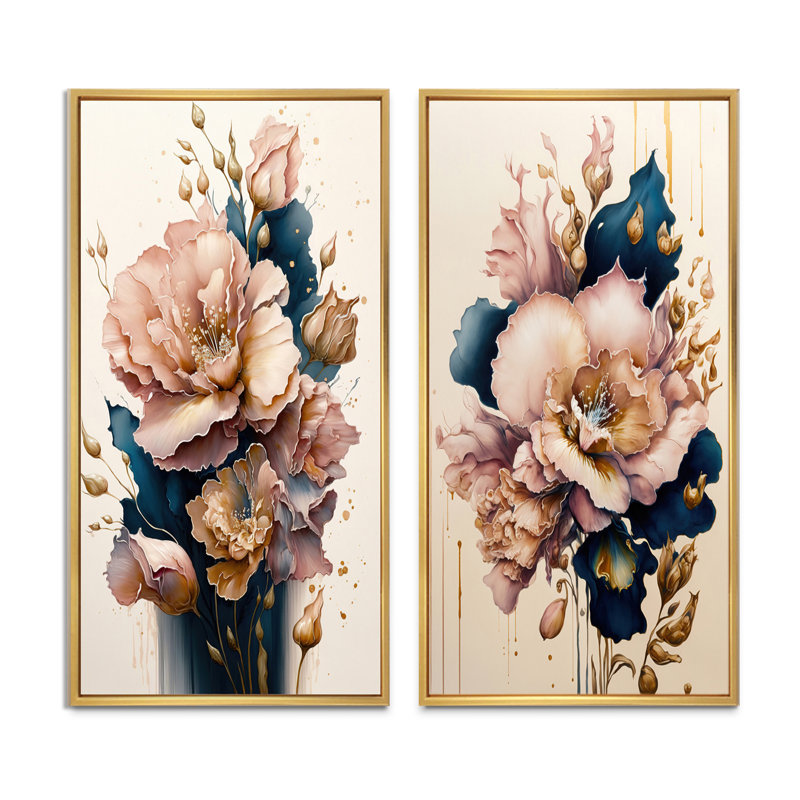 "Doux rose et bleu glaïeul" - 2 pièces sur toile, Encadrement brun, H 20 po x l 24 po