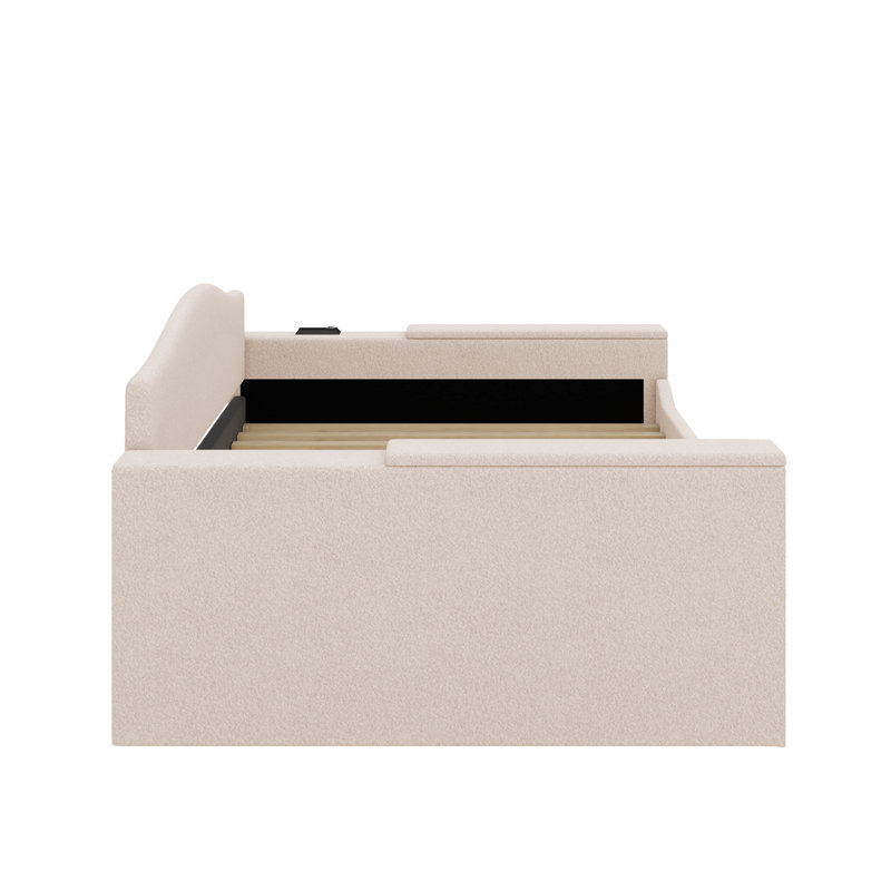 Lit de jour rembourré avec couchette, Beige, Lit double