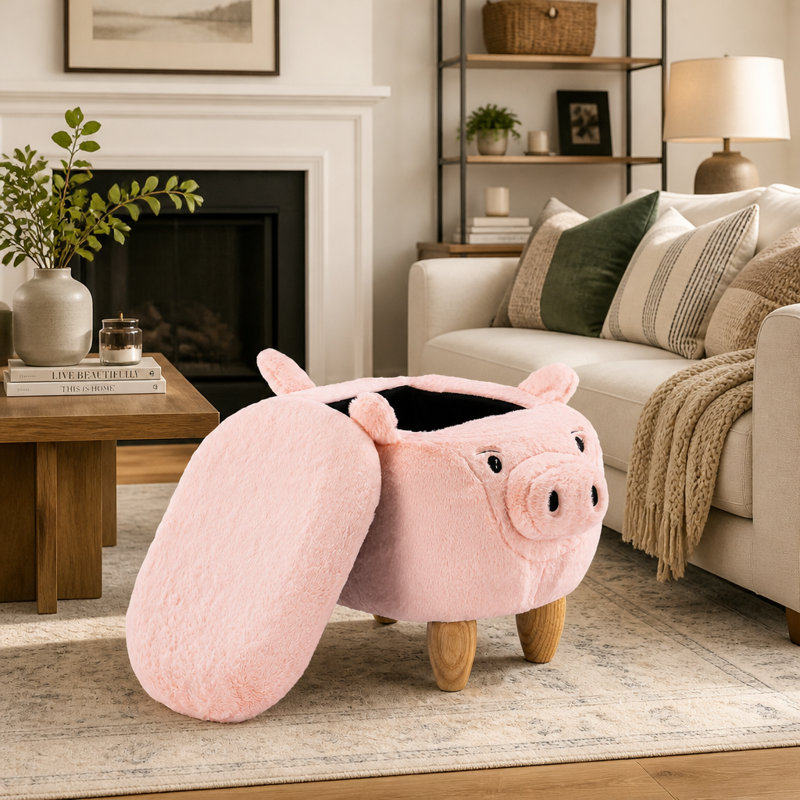 Repose-pieds cochon avec rangement caché et pieds en bois massif