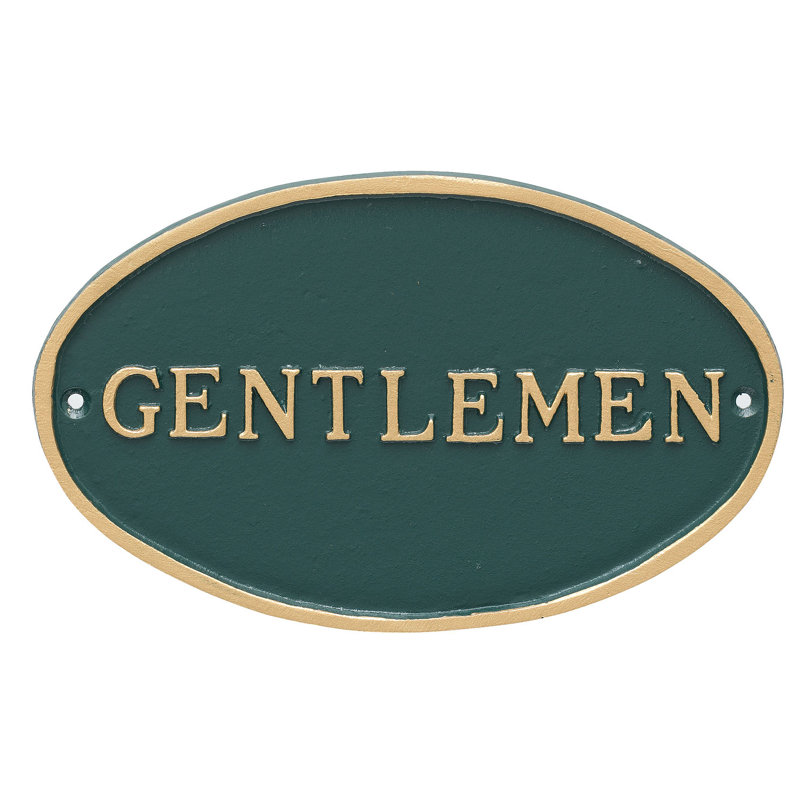 Oval Gentlemen Restroom Statement Address Plaque, Hunter Green/Gold