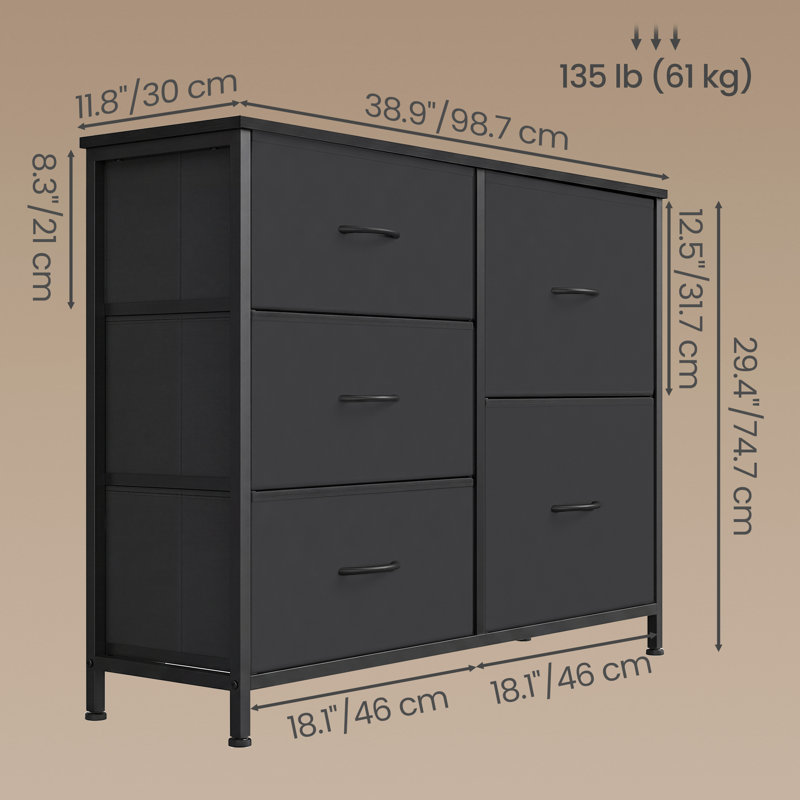 5 Drawer Storage Drawer, Black