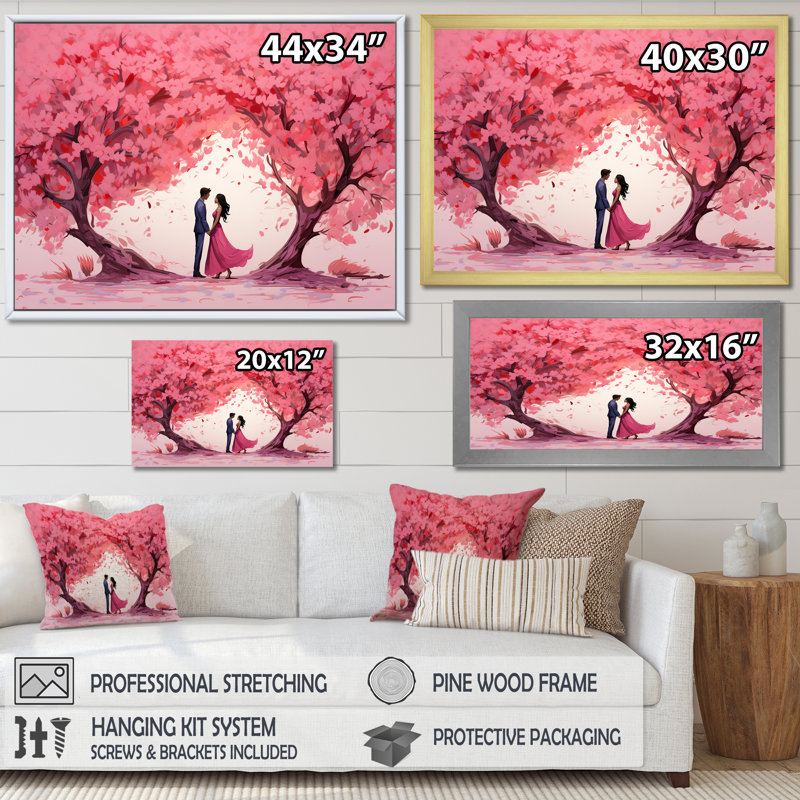 Couple Love Under The Tree II - Paysage romantique, art mural, Cadre flottant blanc, H 12 po x l 20 po x P 1 po