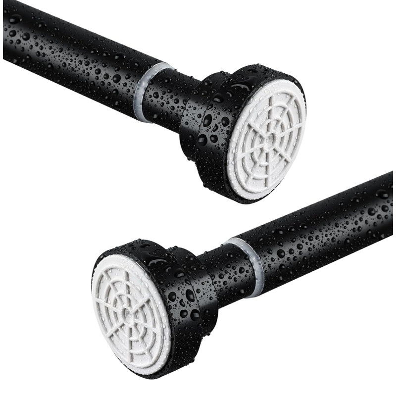125cm Straight Tension Shower Curtain Pole & Hook Set, Matte Black