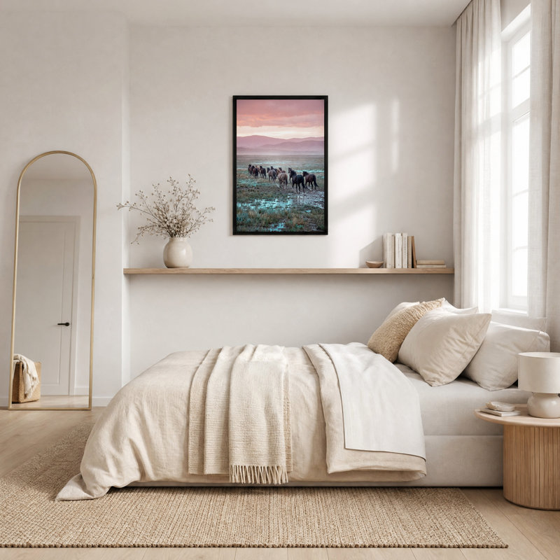 «Wild Horses at Pink Sunset Mountains», art mural sur toile, H 18 po x l 12 po