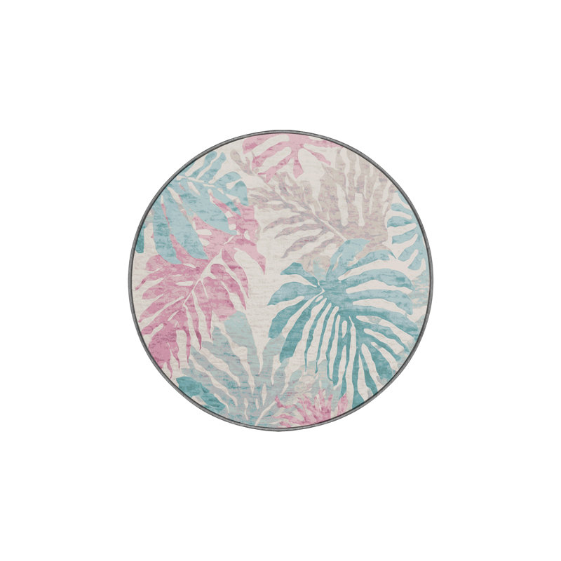 Machine Washable Gray Area Rug, Round 4'
