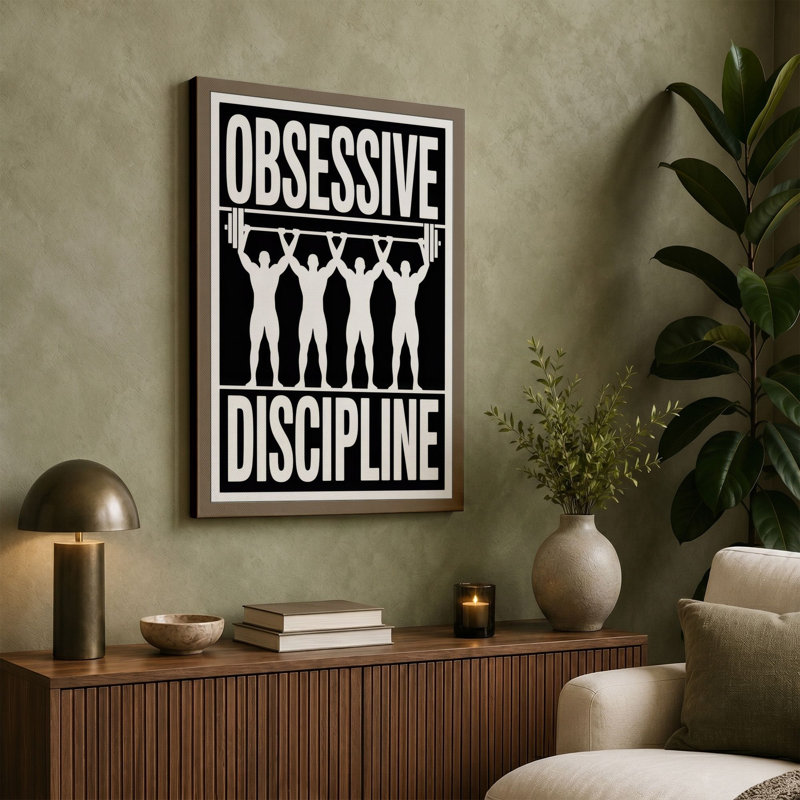 Obsessive Discipline Typography 1 Piece Wrapped Canvas Wall Art, 18x12 - 45.7 x 30.5 cm, Teal Border