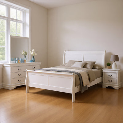 Ensemble de chambre à coucher pleine grandeur 4 pièces Nim, commode, tête de lit moderne blanc