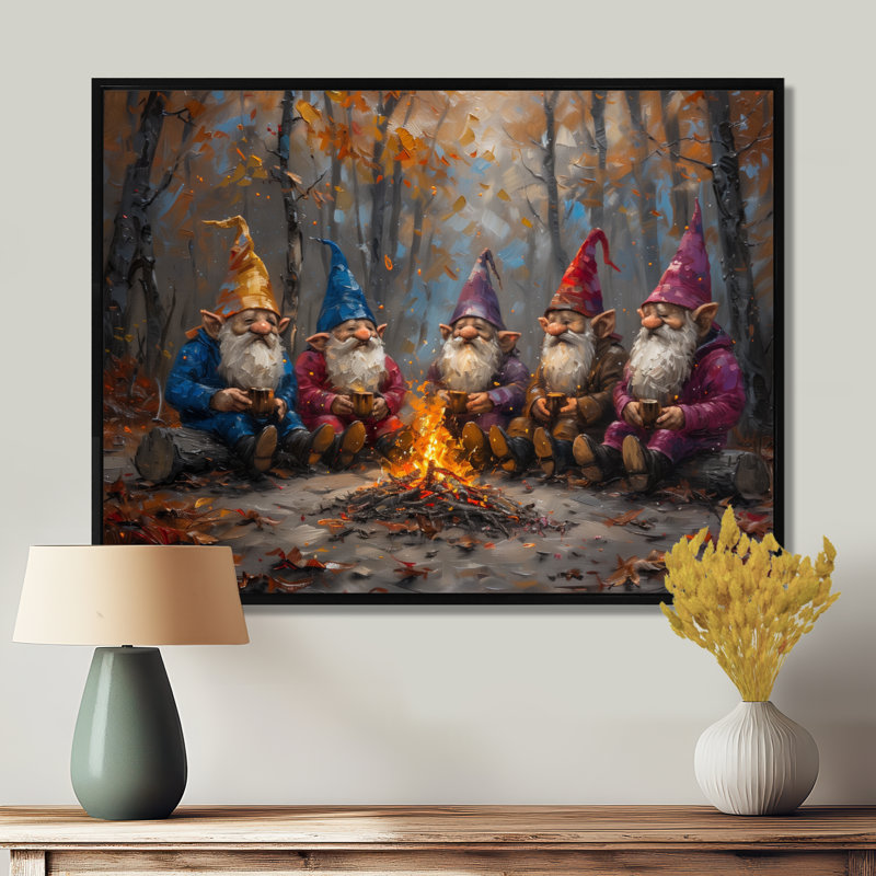 Rose rouge, automne, gnome - art mural gnome, H 24 po x l 32 po, Cadre flottant noir, bois massif