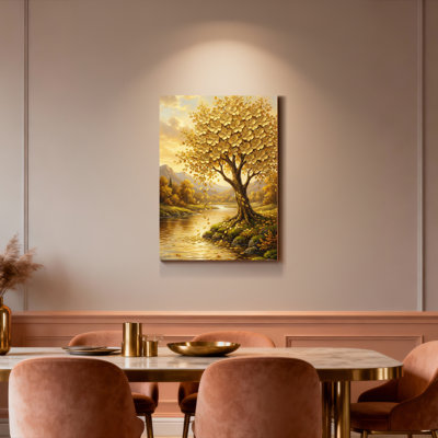 Golden Tree Landscape Oil Painting Print Canvas Wrapped Wall Art