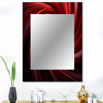 Rouge abstrait spirale de rêve II - miroir décoratif spirales abstraites, grand miroir mural moderne, art imprimé en métal